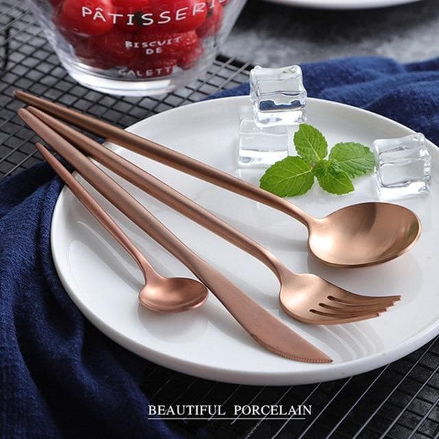 Ensemble de couverts minimalistes en acier inoxydable or rose, 24 pièces