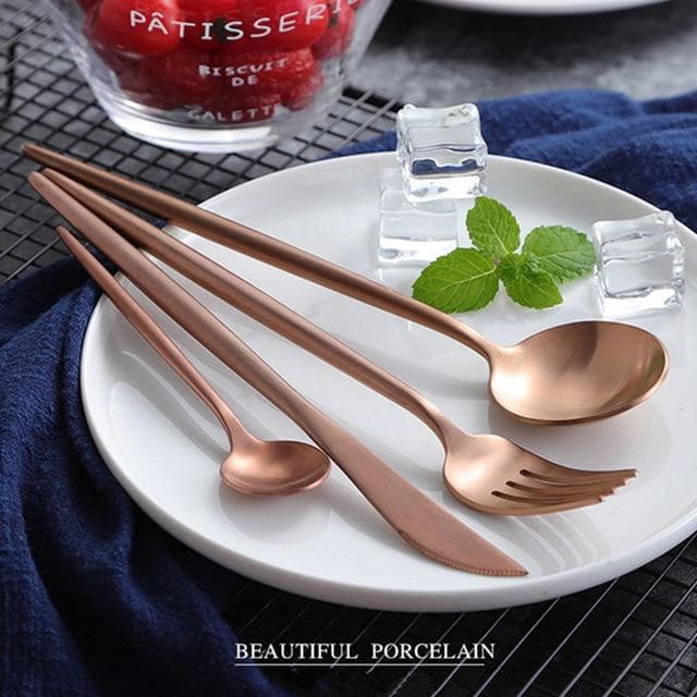 24pcs Minimalist Rose Gold Stainless Steel Cutlery Set