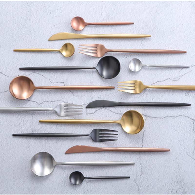 Ensemble de couverts minimalistes en acier inoxydable or rose, 24 pièces