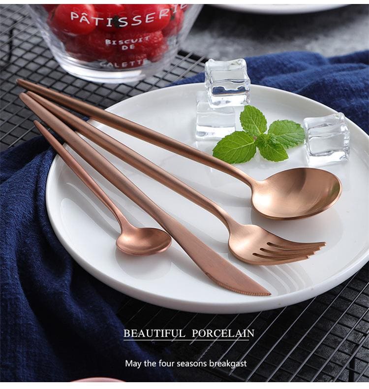 Ensemble de couverts minimalistes en acier inoxydable or rose, 24 pièces
