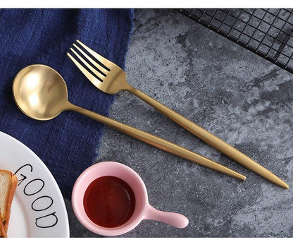 Ensemble de couverts minimalistes en acier inoxydable or rose, 24 pièces