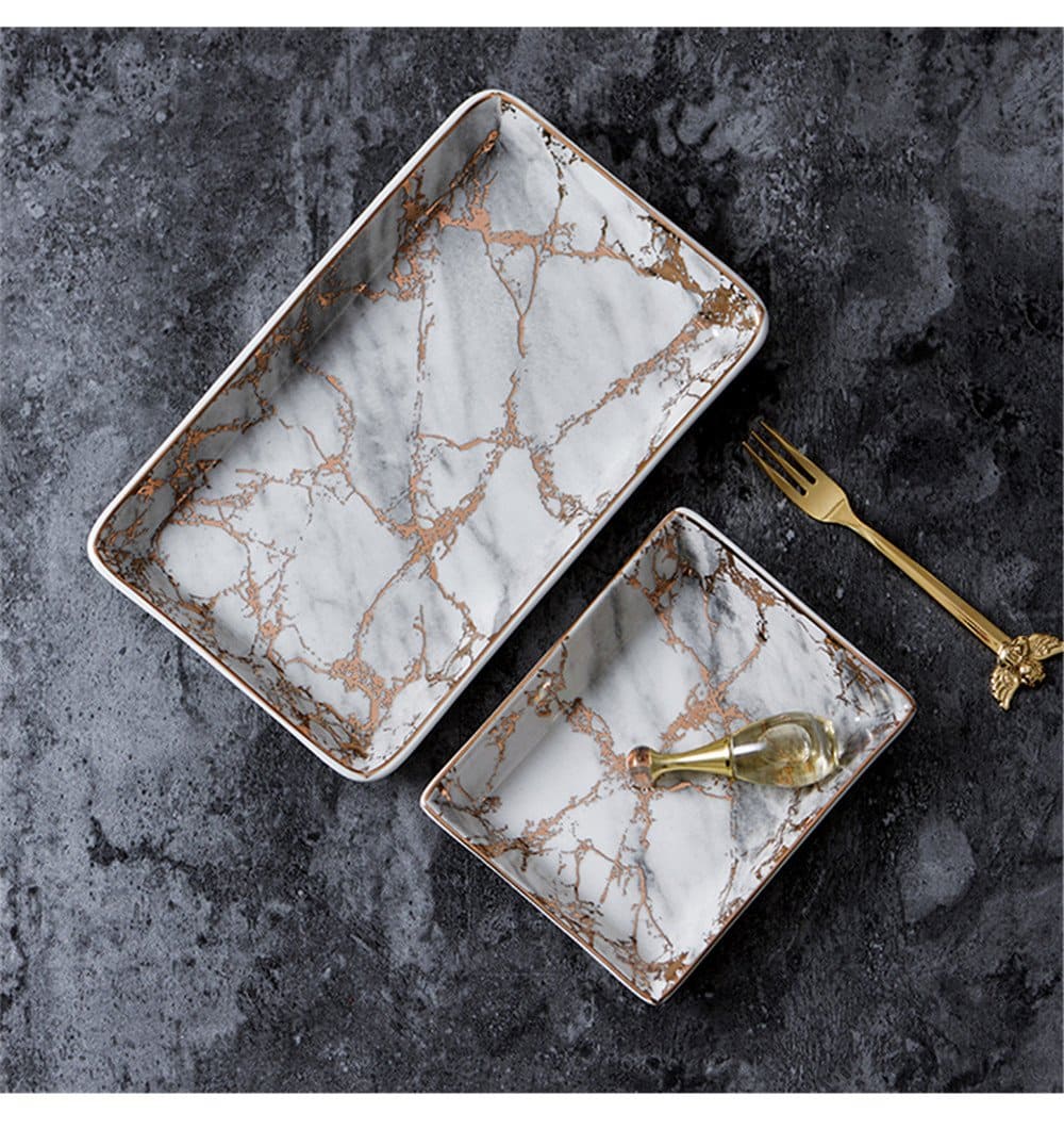 Nordic Gold Marble Pattern Ceramic Plates