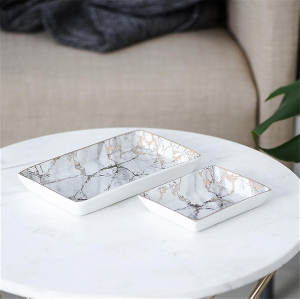 Nordic Gold Marble Pattern Ceramic Plates