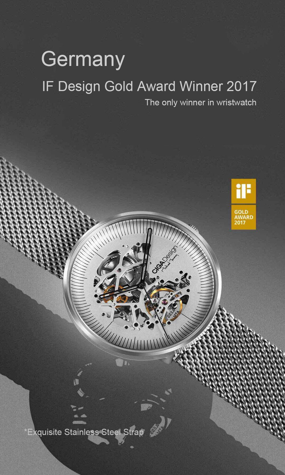 Montre mécanique minimaliste creuse iF Design Gold Award