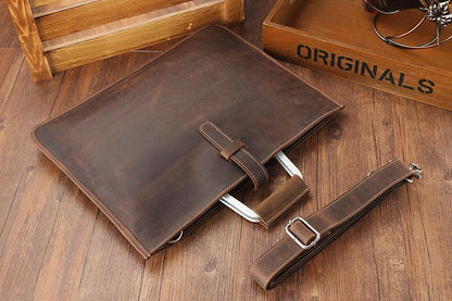 Sac de travail portefeuille de données Crazy Horse en cuir véritable pour homme, porte-documents à bandoulière simple, mallette d'affaires, trousse de documents fine