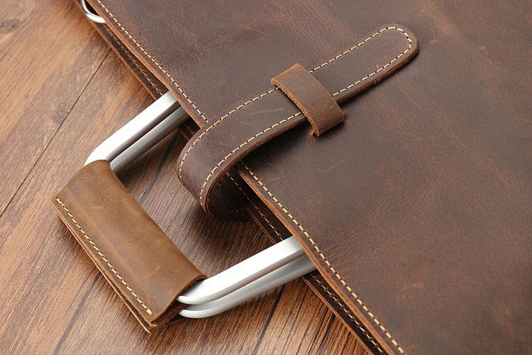 Sac de travail portefeuille de données Crazy Horse en cuir véritable pour homme, porte-documents à bandoulière simple, mallette d'affaires, trousse de documents fine