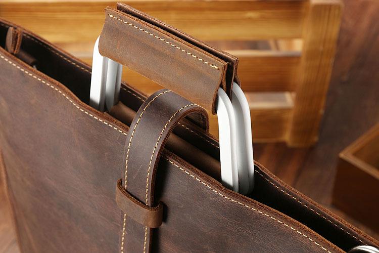Sac de travail portefeuille de données Crazy Horse en cuir véritable pour homme, porte-documents à bandoulière simple, mallette d'affaires, trousse de documents fine