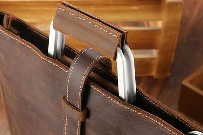 Sac de travail portefeuille de données Crazy Horse en cuir véritable pour homme, porte-documents à bandoulière simple, mallette d'affaires, trousse de documents fine
