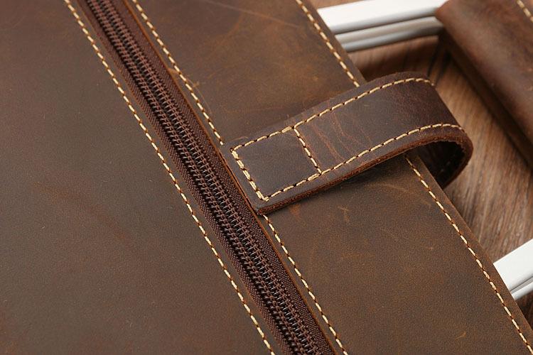 Sac de travail portefeuille de données Crazy Horse en cuir véritable pour homme, porte-documents à bandoulière simple, mallette d'affaires, trousse de documents fine