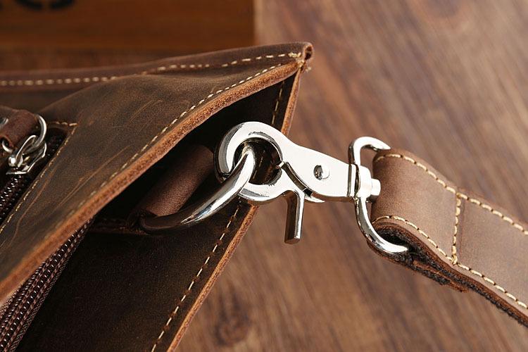 Sac de travail portefeuille de données Crazy Horse en cuir véritable pour homme, porte-documents à bandoulière simple, mallette d'affaires, trousse de documents fine