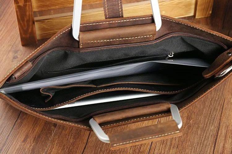 Sac de travail portefeuille de données Crazy Horse en cuir véritable pour homme, porte-documents à bandoulière simple, mallette d'affaires, trousse de documents fine