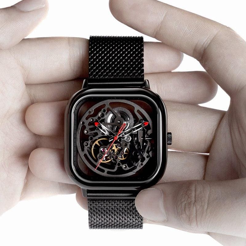 Montre-bracelet mécanique à cadran carré évidé 