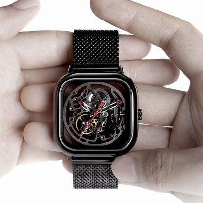 Montre-bracelet mécanique à cadran carré évidé 