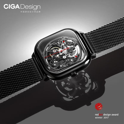Montre-bracelet mécanique à cadran carré évidé 