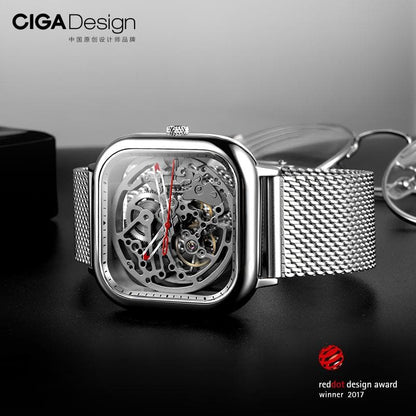 Montre-bracelet mécanique à cadran carré évidé 