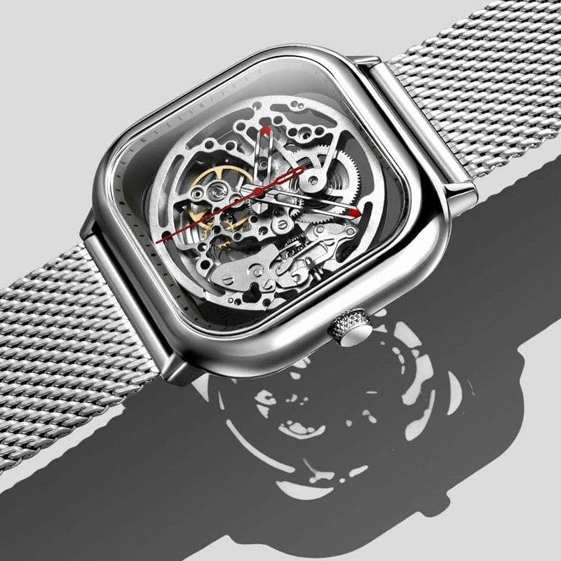 Montre-bracelet mécanique à cadran carré évidé 