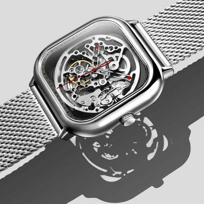 Montre-bracelet mécanique à cadran carré évidé 