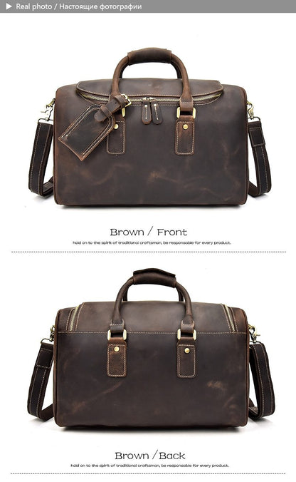 Genuine Leather Overnight Tote Travel Bag