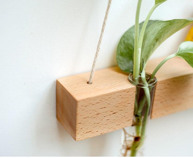 Wood Hydroponic Wall Plant Vase