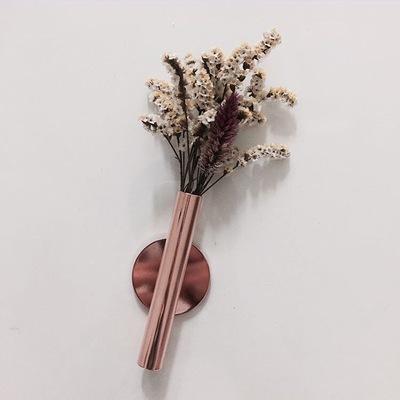 Minimal Rose Golden Stainless Steel Wall Mount Vase with Magnetic Flowerpot