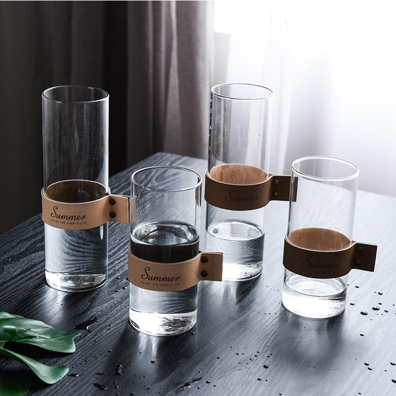 Nordic Style Leather and Glass Transparent Tabletop Vase