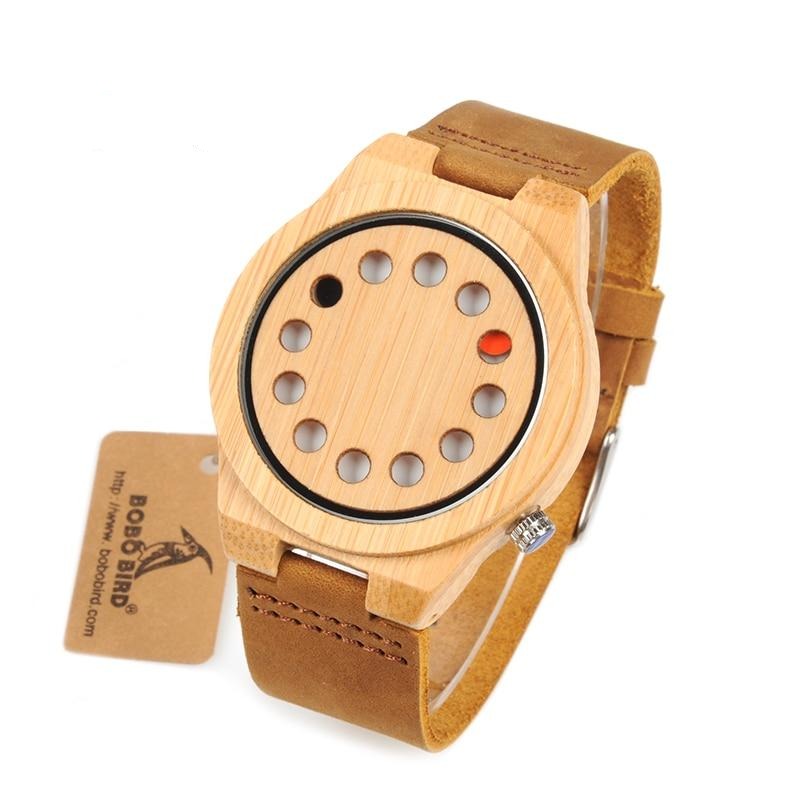 Montre en bois de bambou à 12 points