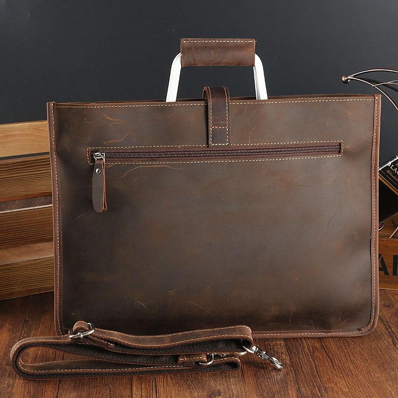 Sac de travail portefeuille de données Crazy Horse en cuir véritable pour homme, porte-documents à bandoulière simple, mallette d'affaires, trousse de documents fine