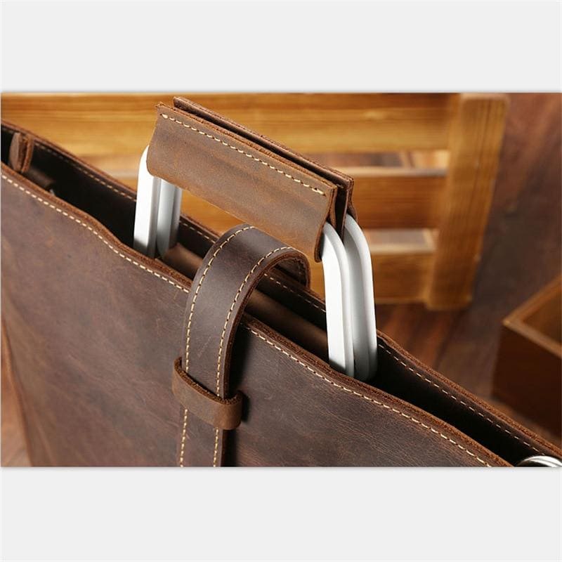Sac de travail portefeuille de données Crazy Horse en cuir véritable pour homme, porte-documents à bandoulière simple, mallette d'affaires, trousse de documents fine