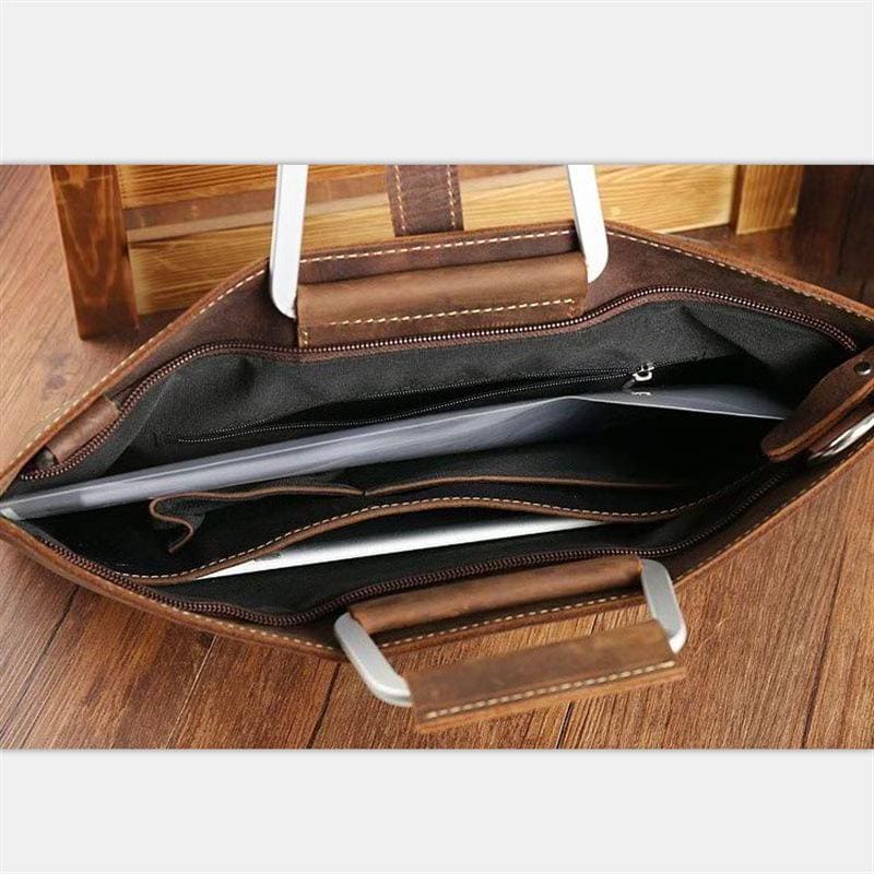 Data Portfolio work bag Crazy Horse Cow Real Leather Briefcase Men's Single Shoulder Bag Business Attache Case Thin File Package