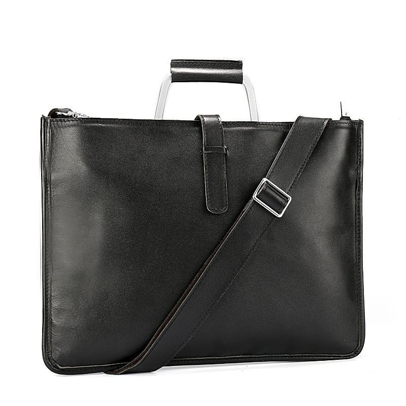 Sac de travail portefeuille de données Crazy Horse en cuir véritable pour homme, porte-documents à bandoulière simple, mallette d'affaires, trousse de documents fine