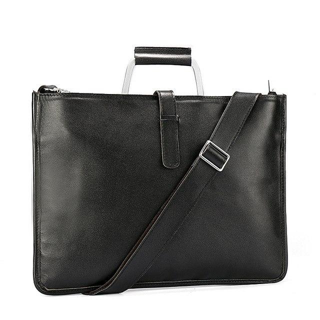 Sac de travail portefeuille de données Crazy Horse en cuir véritable pour homme, porte-documents à bandoulière simple, mallette d'affaires, trousse de documents fine