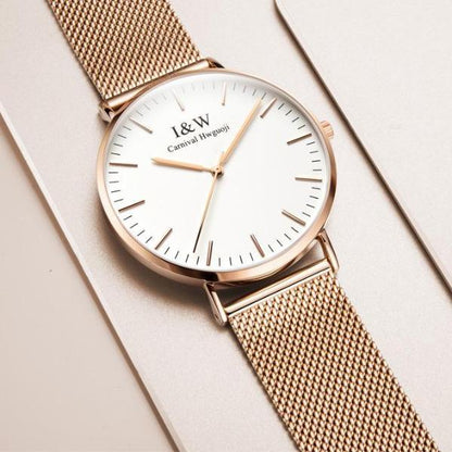 Montre minimaliste ultra-fine I&amp;W avec bracelet en maille d'acier