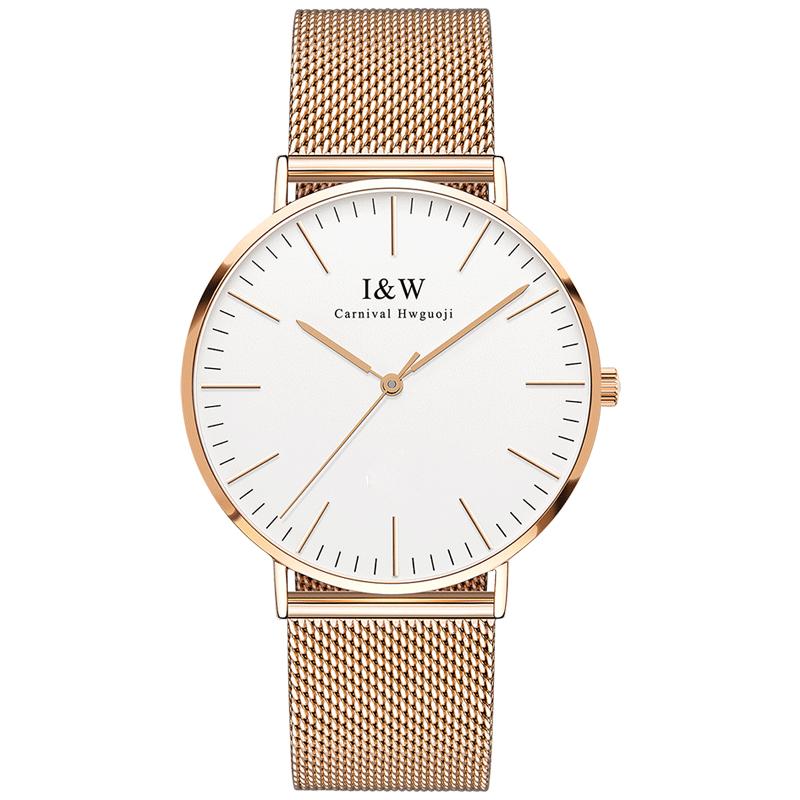 I&W UltraThin Minimalist Watch with Steel Mesh Band