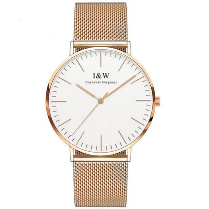Montre minimaliste ultra-fine I&amp;W avec bracelet en maille d'acier
