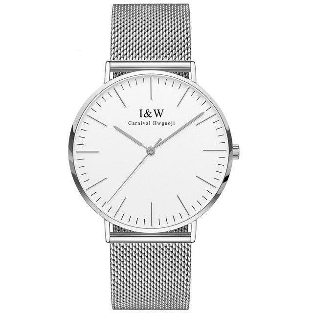Montre minimaliste ultra-fine I&amp;W avec bracelet en maille d'acier