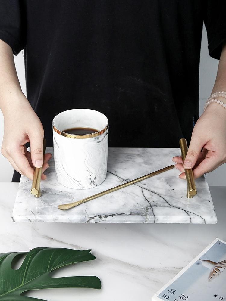 European Gold Handle Marble Tray