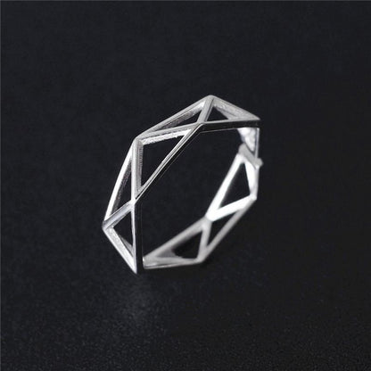 Bague polygonale en argent sterling massif 925