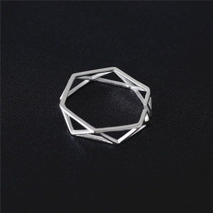 Bague polygonale en argent sterling massif 925