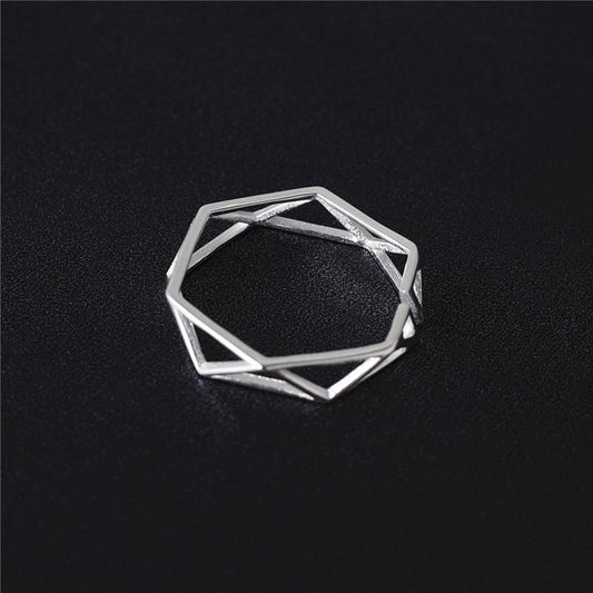 925 Solid Sterling Silver Polygon Ring