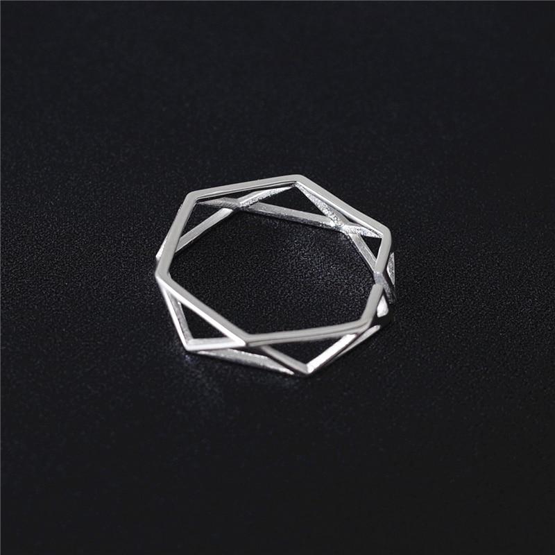 925 Solid Sterling Silver Polygon Ring