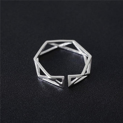 Bague polygonale en argent sterling massif 925