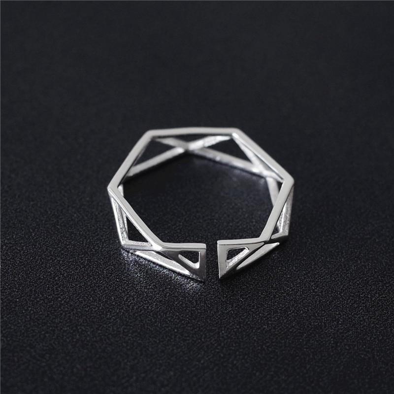 925 Solid Sterling Silver Polygon Ring