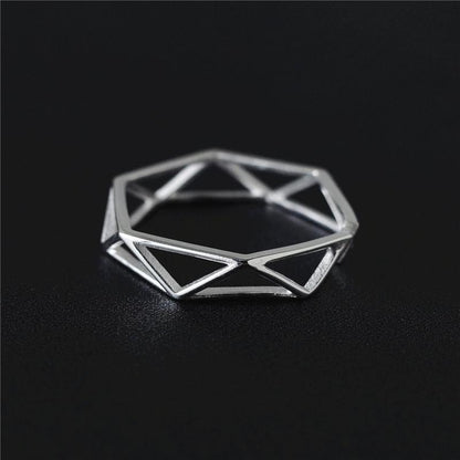 Bague polygonale en argent sterling massif 925