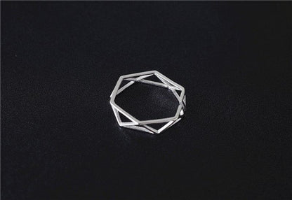 Bague polygonale en argent sterling massif 925