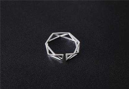 Bague polygonale en argent sterling massif 925