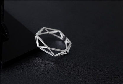 Bague polygonale en argent sterling massif 925