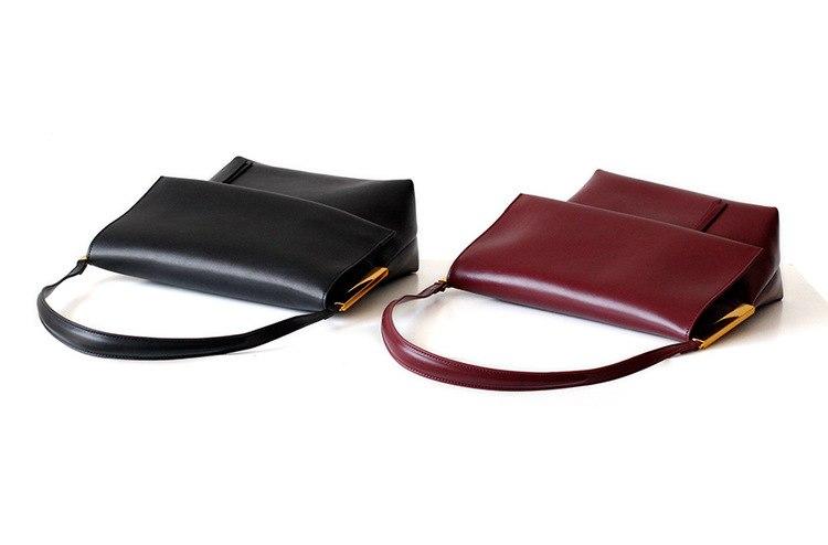 Genuine Leather Shoulder Bag and Purse with Side Metal Clasps
