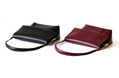 Genuine Leather Shoulder Bag and Purse with Side Metal Clasps