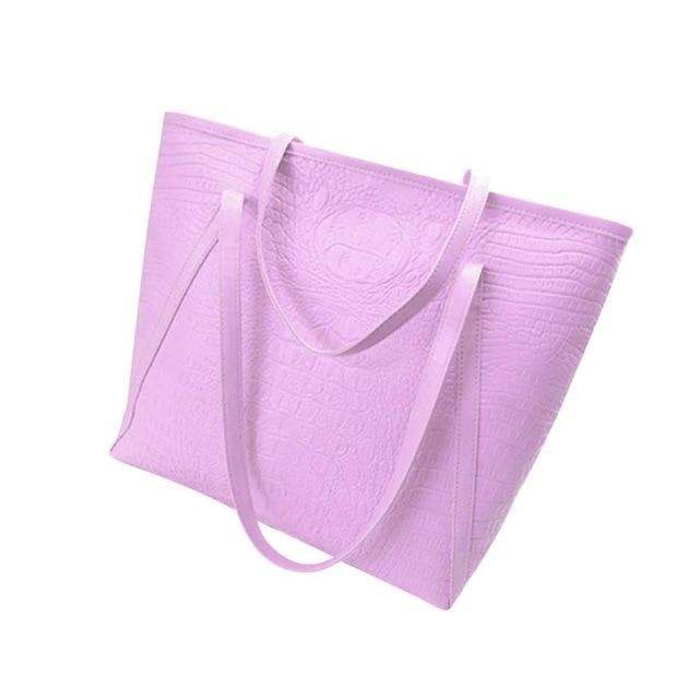 Glossy PU Leather V Strap Tote Bag and Purse