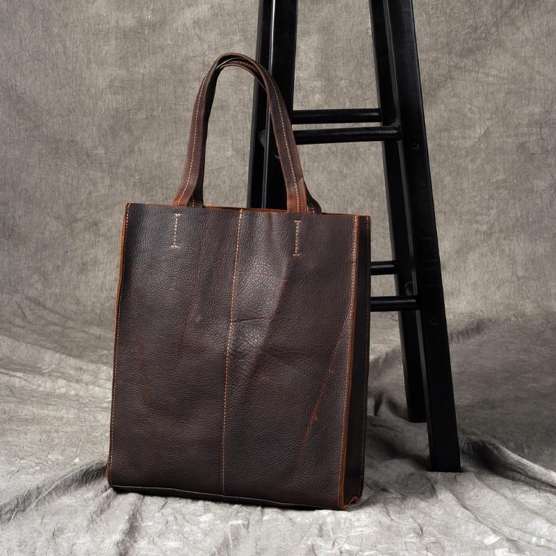 Vintage Crazy Horse Leather Handbag | Genuine Leather Tote Bag